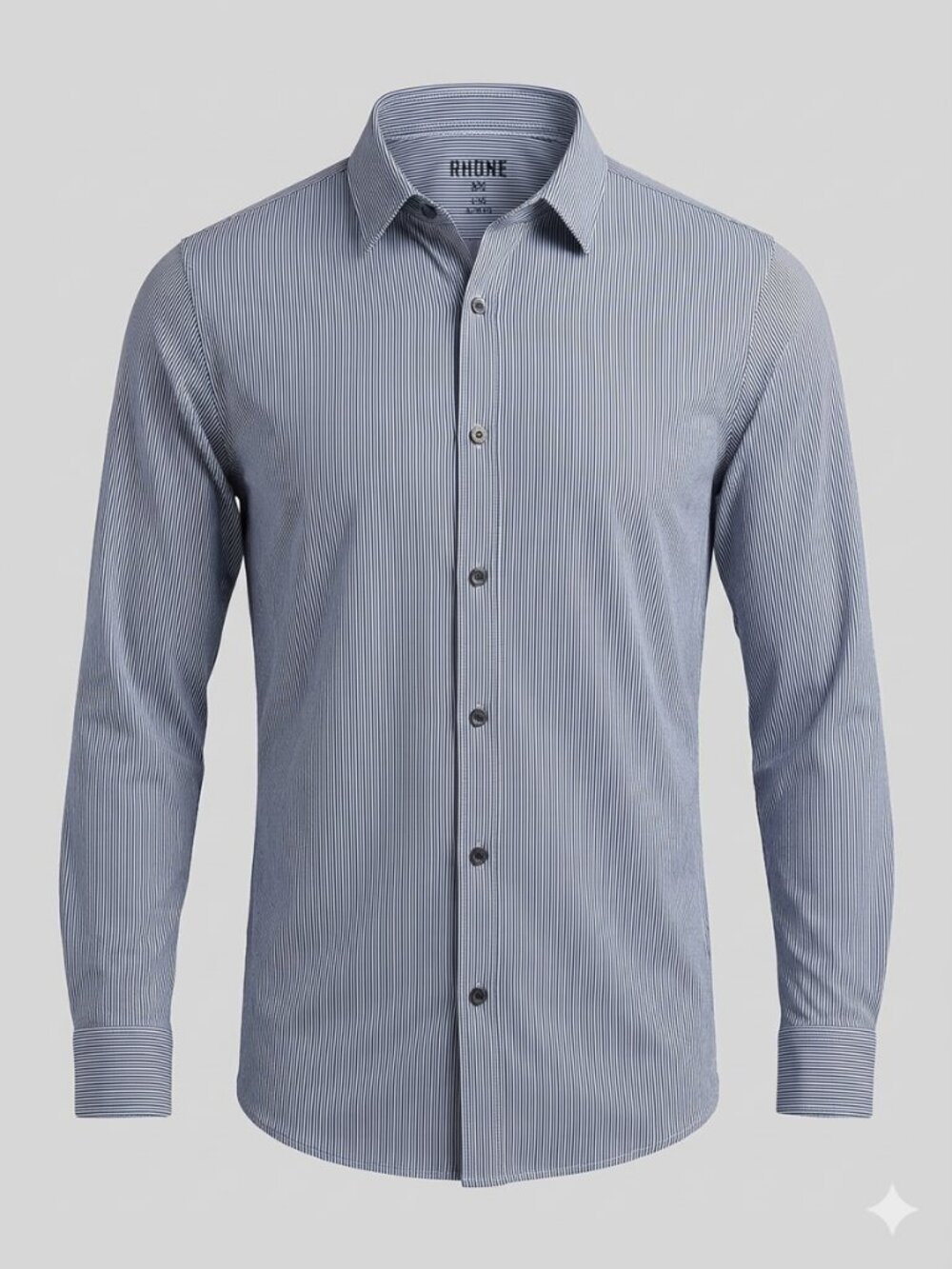 Rhone Mens Lg Shirt Slim Fit Commuter Blue White Stripe Performance Stretch EUC